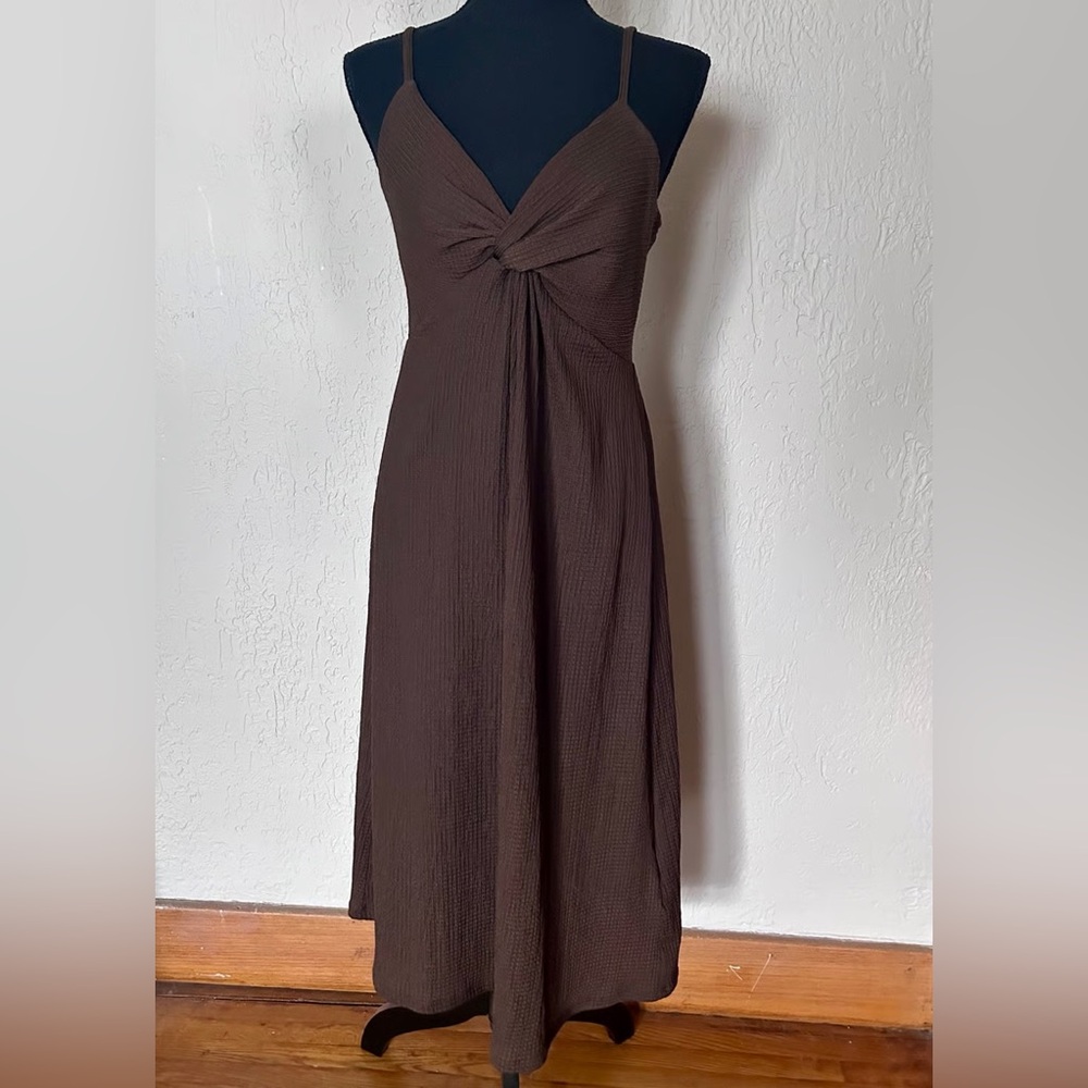 H&M Brown Knot-Front Midi Dress